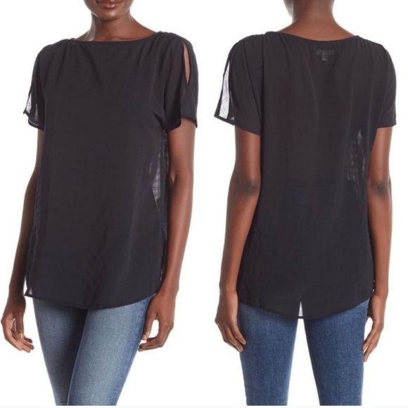 NWT 14th and Union Grid Sheer Black Blouse - Picture 1 of 5